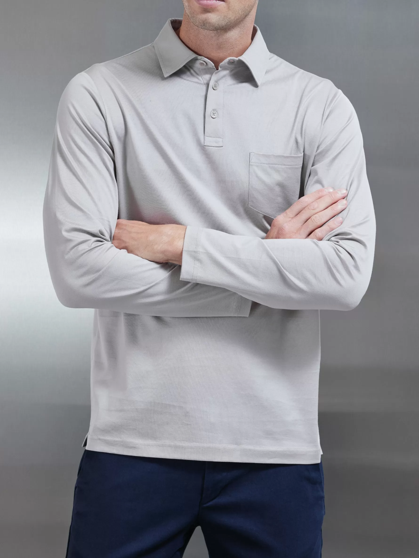 ARNE Mercerised Cotton Long Sleeve Polo Shirt -