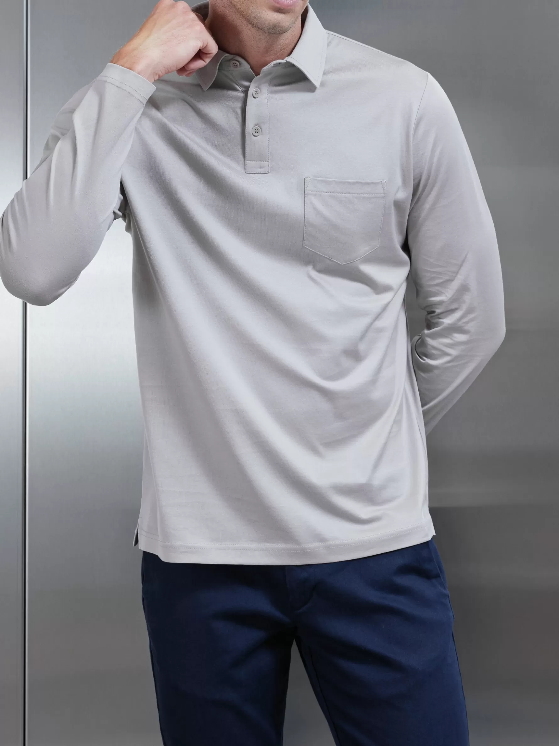 ARNE Mercerised Cotton Long Sleeve Polo Shirt -