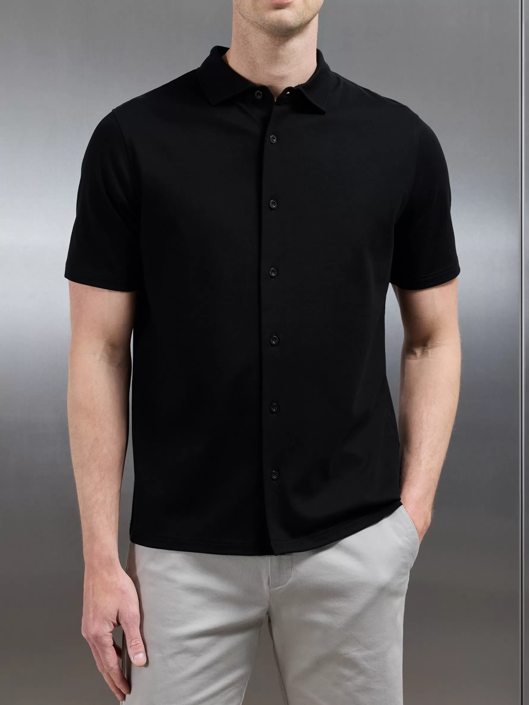 ARNE Mercerised Interlock Short Sleeve Button Through Shirt -