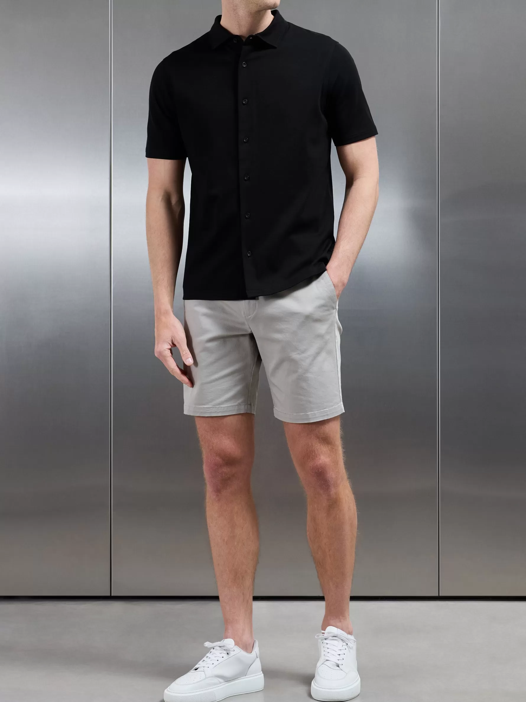 ARNE Mercerised Interlock Short Sleeve Button Through Shirt -