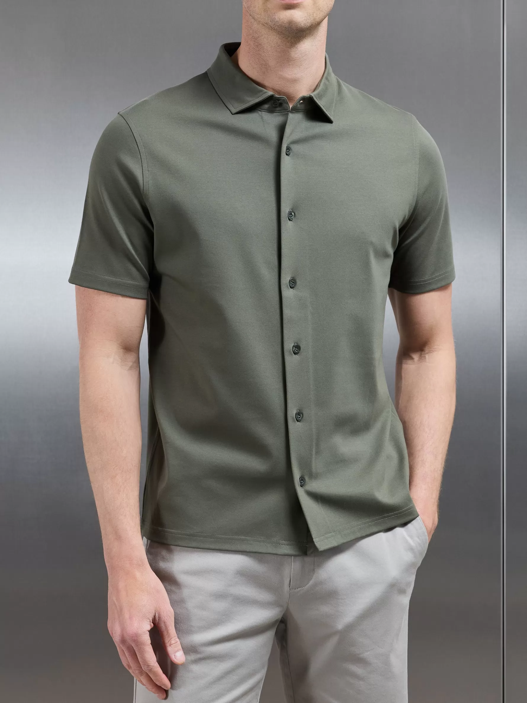 ARNE Mercerised Interlock Short Sleeve Button Through Shirt -