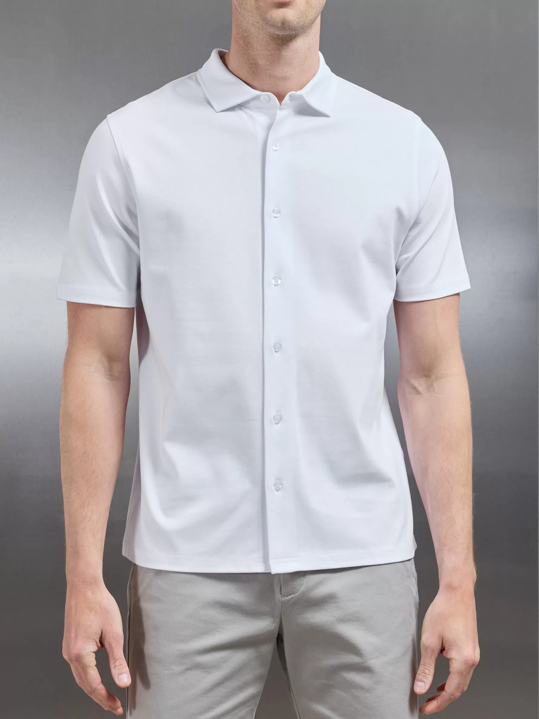 ARNE Mercerised Interlock Short Sleeve Button Through Shirt -