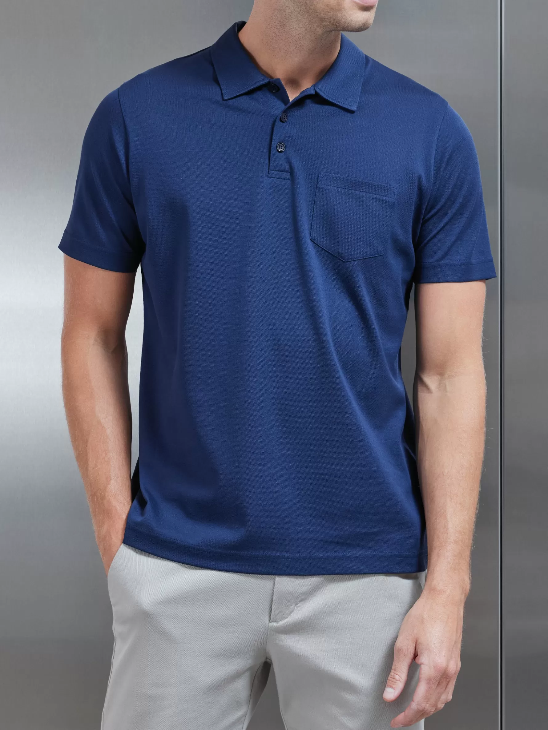 ARNE Mercerised Pique Button Polo Shirt -