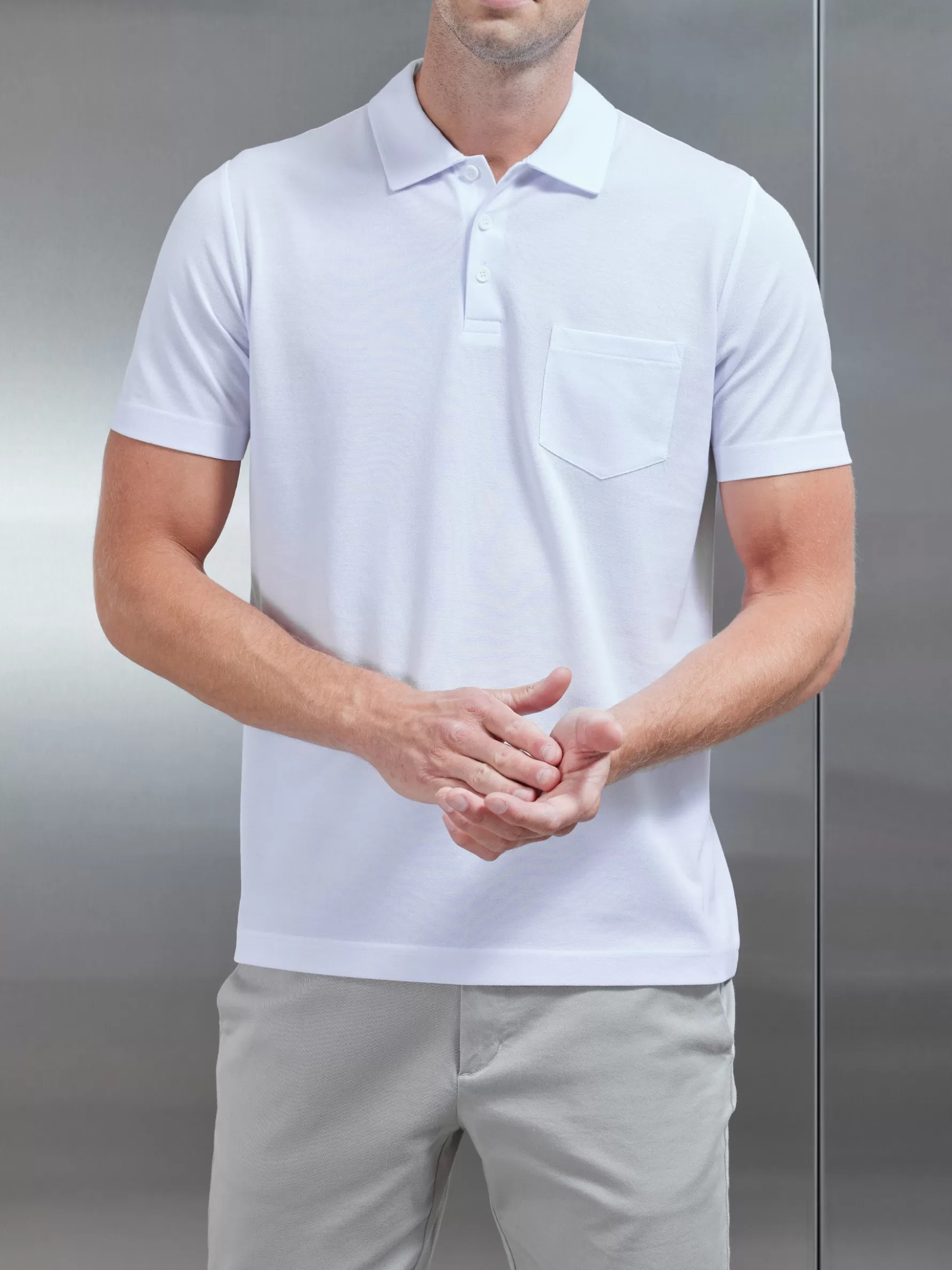 ARNE Mercerised Pique Button Polo Shirt -