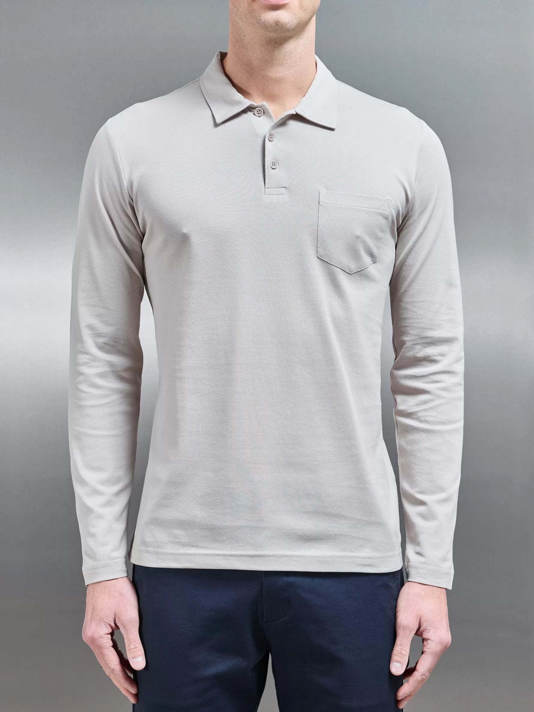 ARNE Mercerised Pique Long Sleeve Button Polo Shirt -