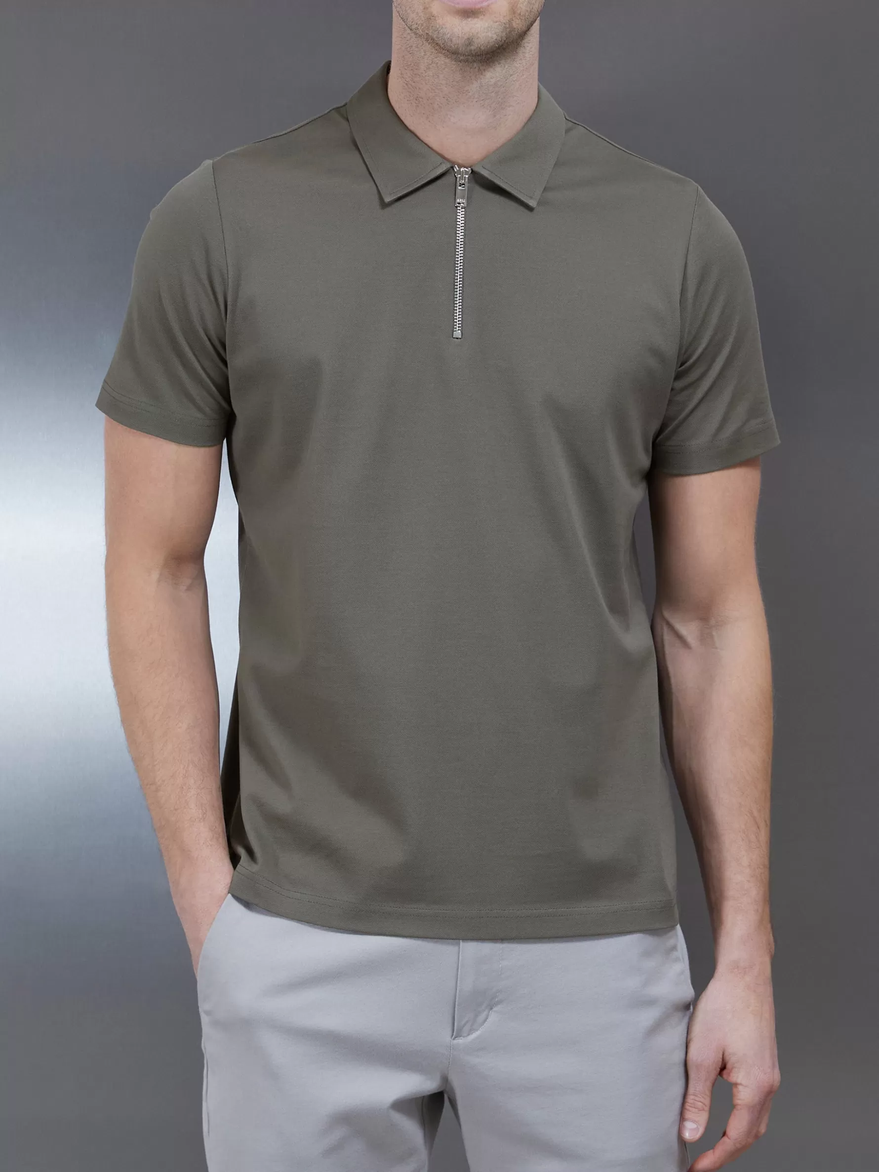 ARNE Mercerised Pique Zip Polo Shirt -