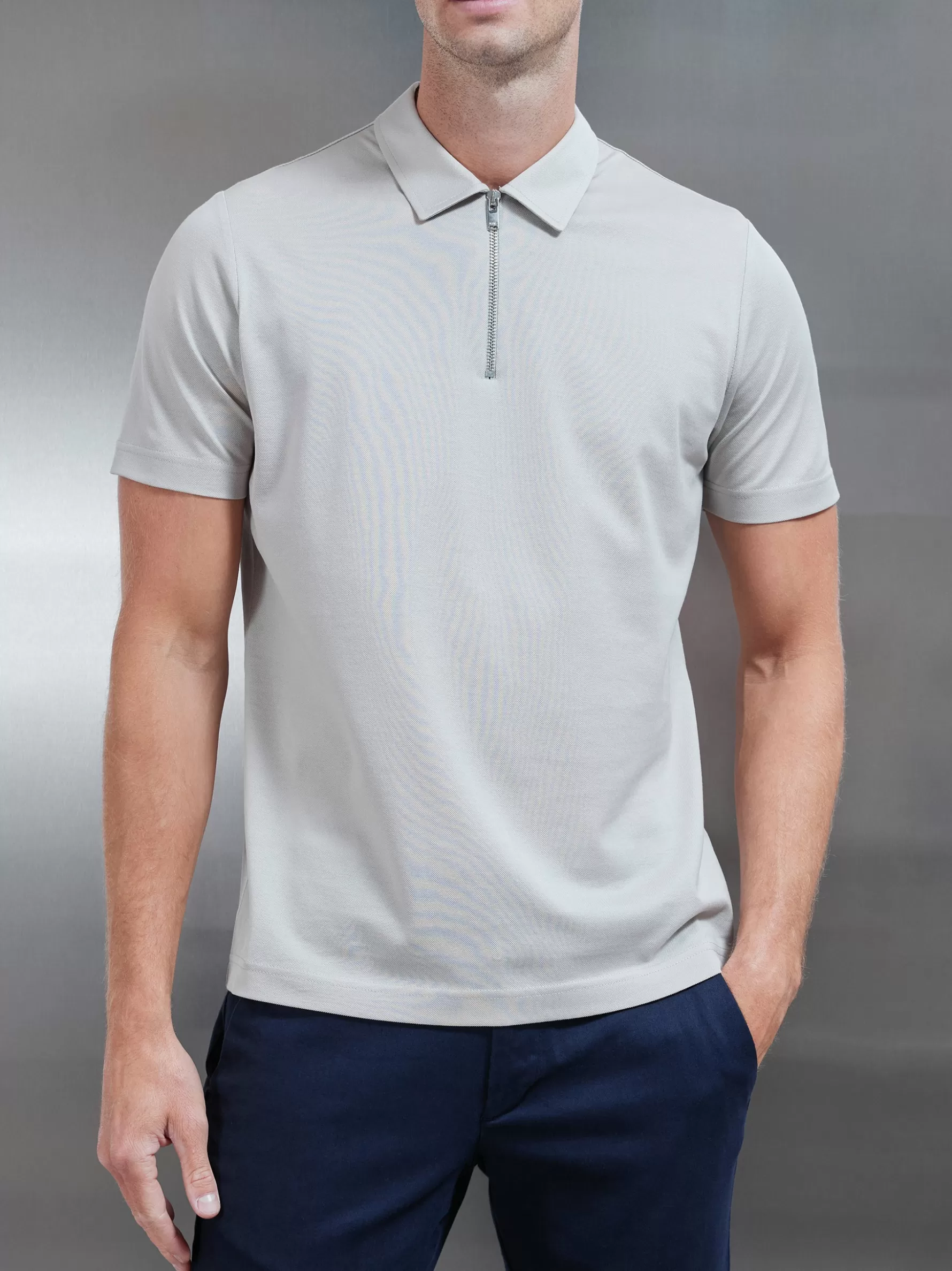 ARNE Mercerised Pique Zip Polo Shirt -