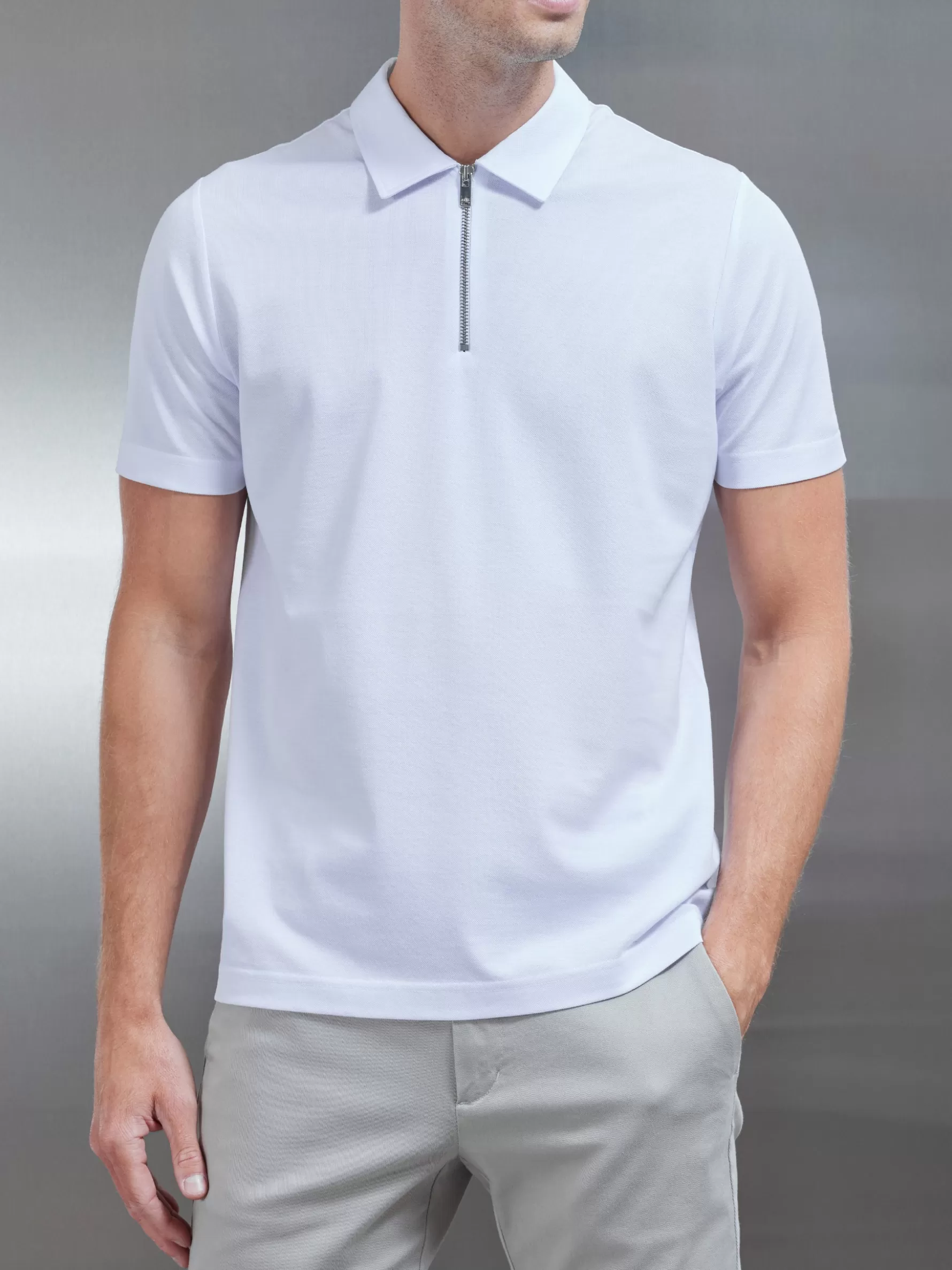 ARNE Mercerised Pique Zip Polo Shirt -