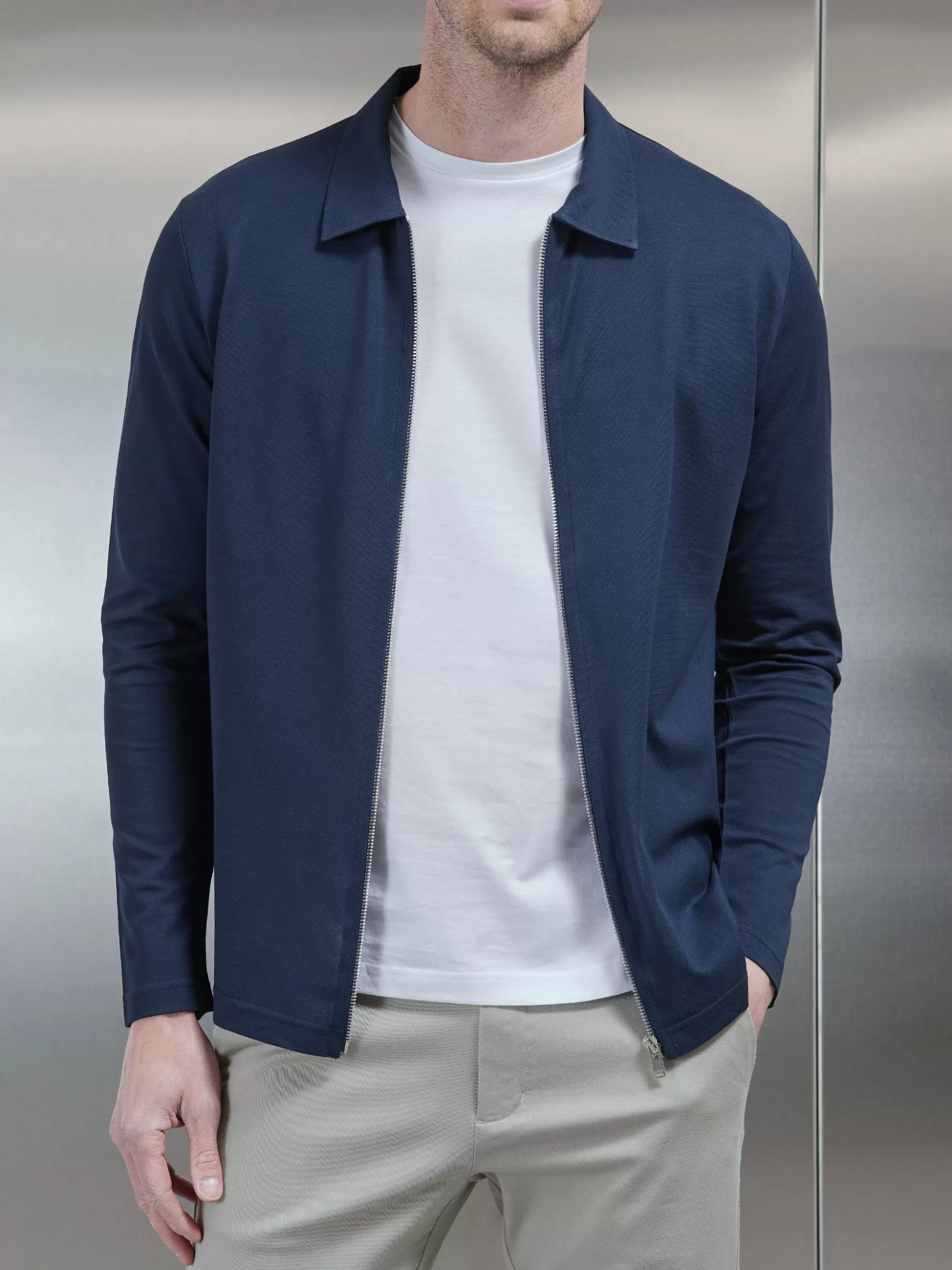 ARNE Mercerised Pique Zip Through Jacket -