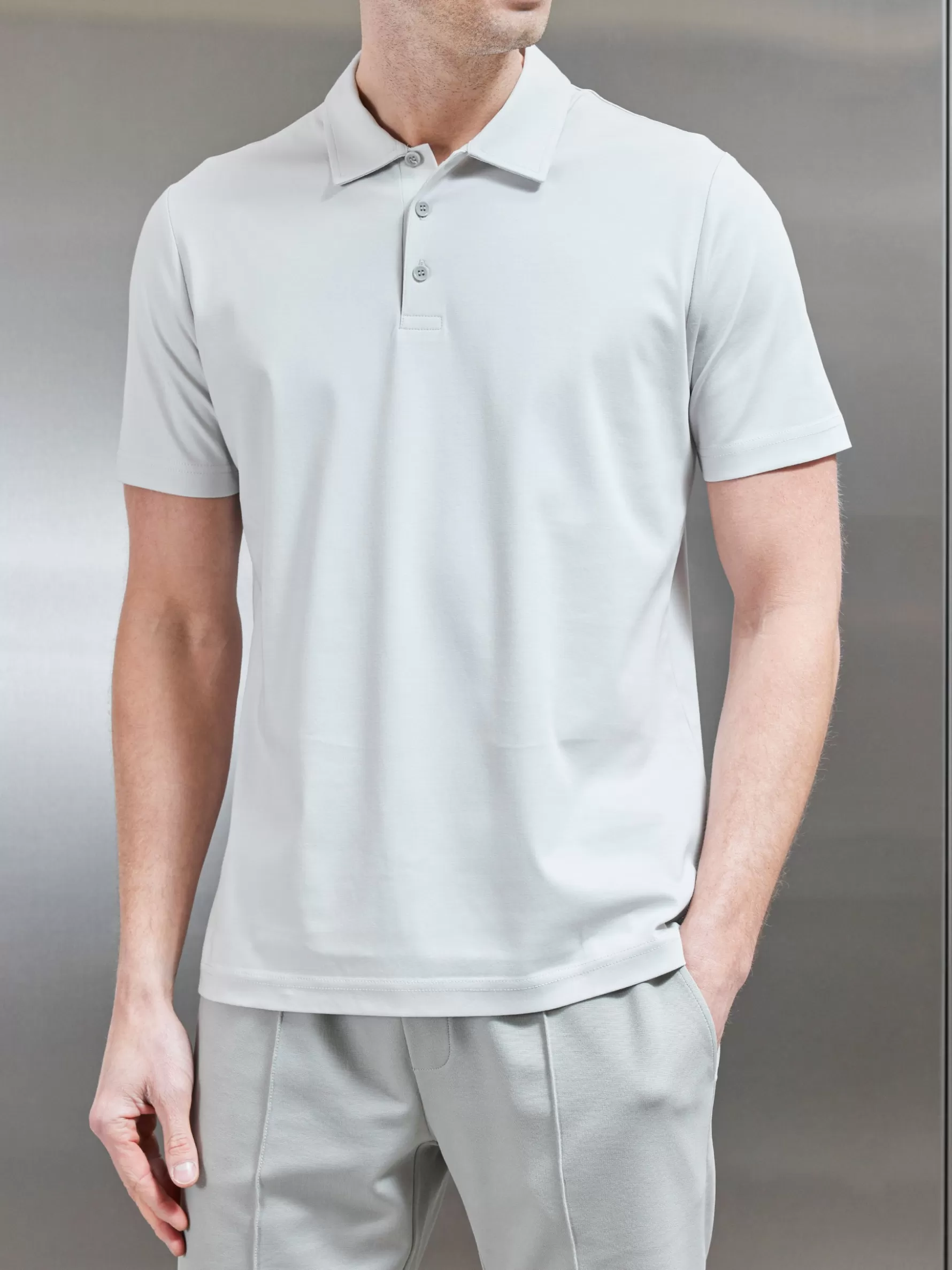 ARNE Mercerised Supima Cotton Button Polo Shirt - Mid Grey