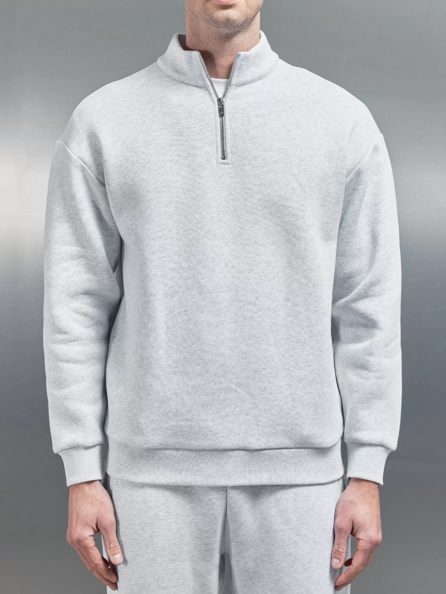 ARNE Relaxed Fit Half Zip - Marl Grey