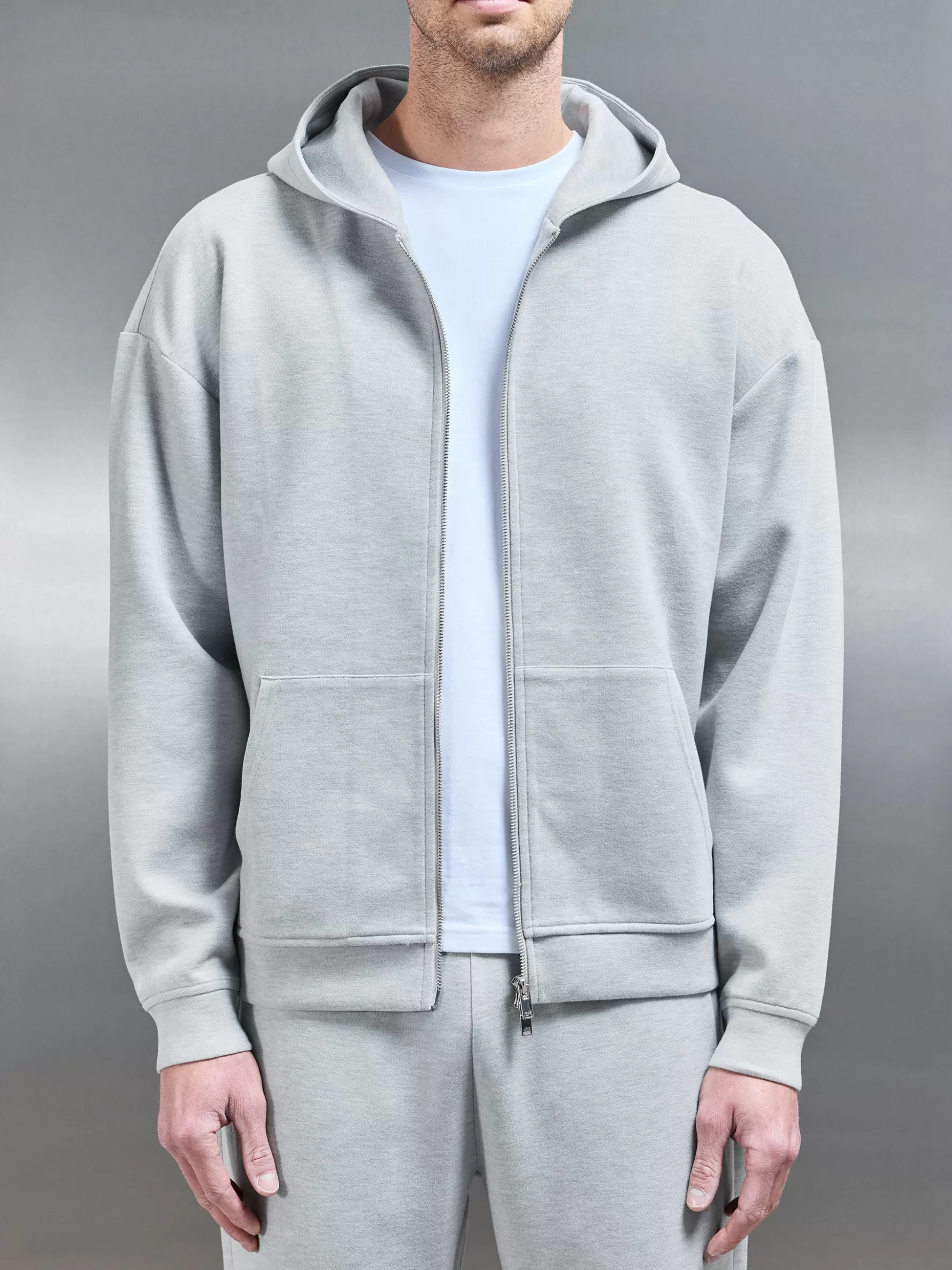 ARNE Relaxed Fit Knitted Zip Through Hoodie - Marl Grey