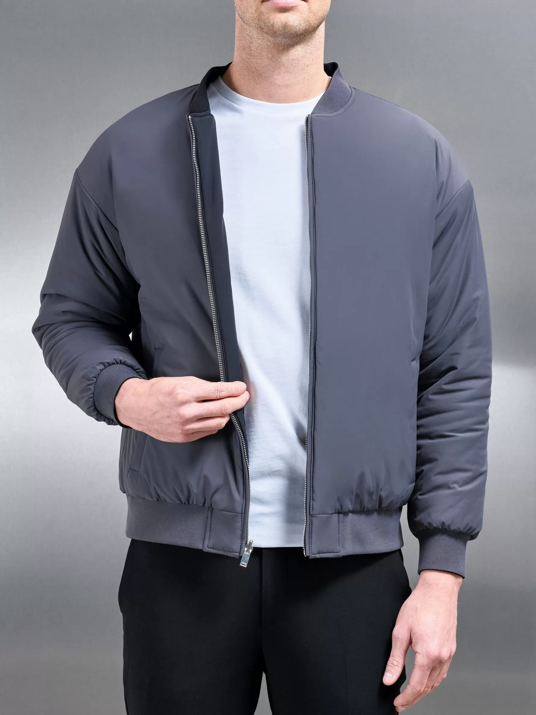 ARNE Relaxed Padded Reversible Bomber Jacket - Black Grey