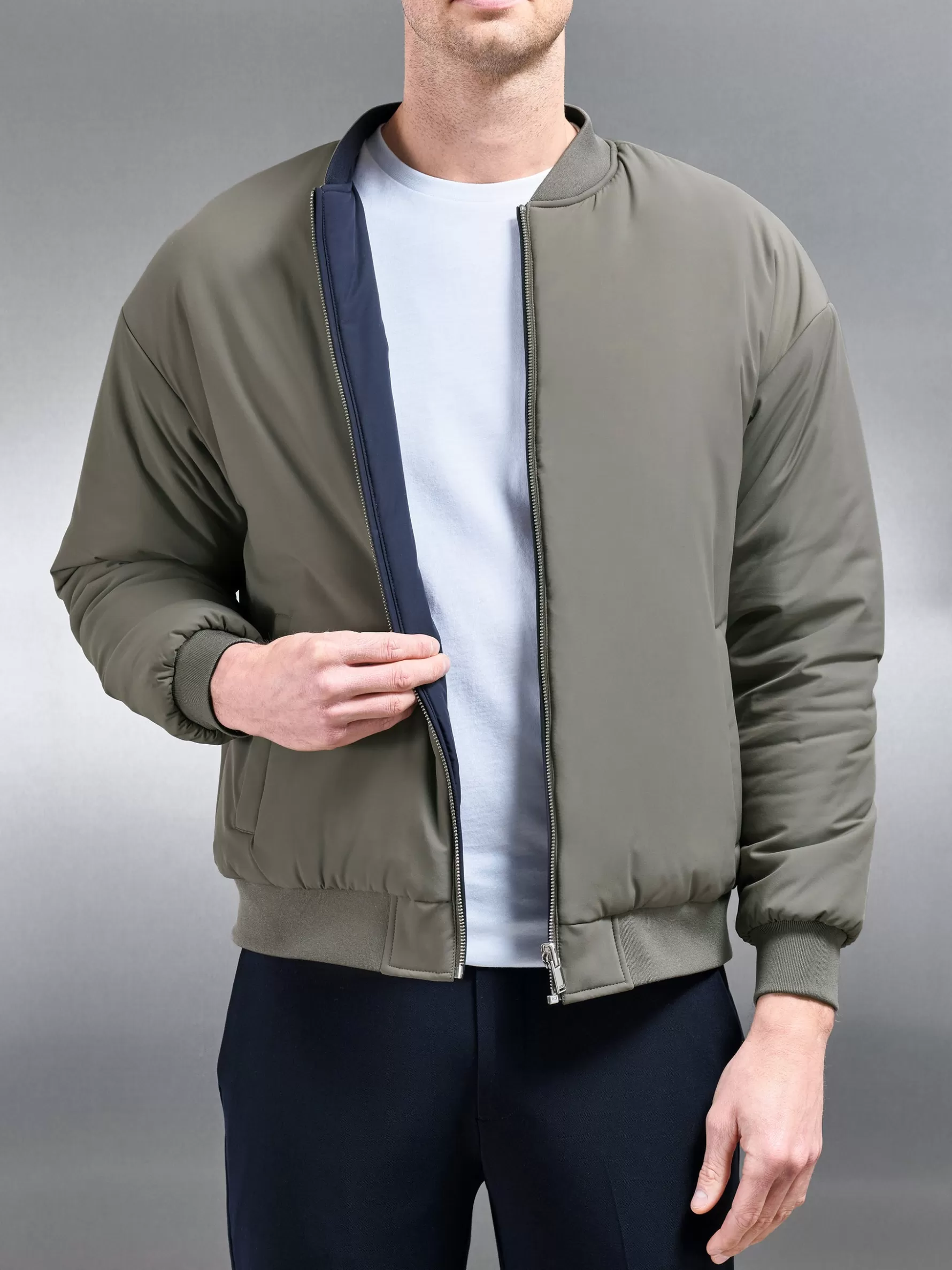 ARNE Relaxed Padded Reversible Bomber Jacket - Olive Navy