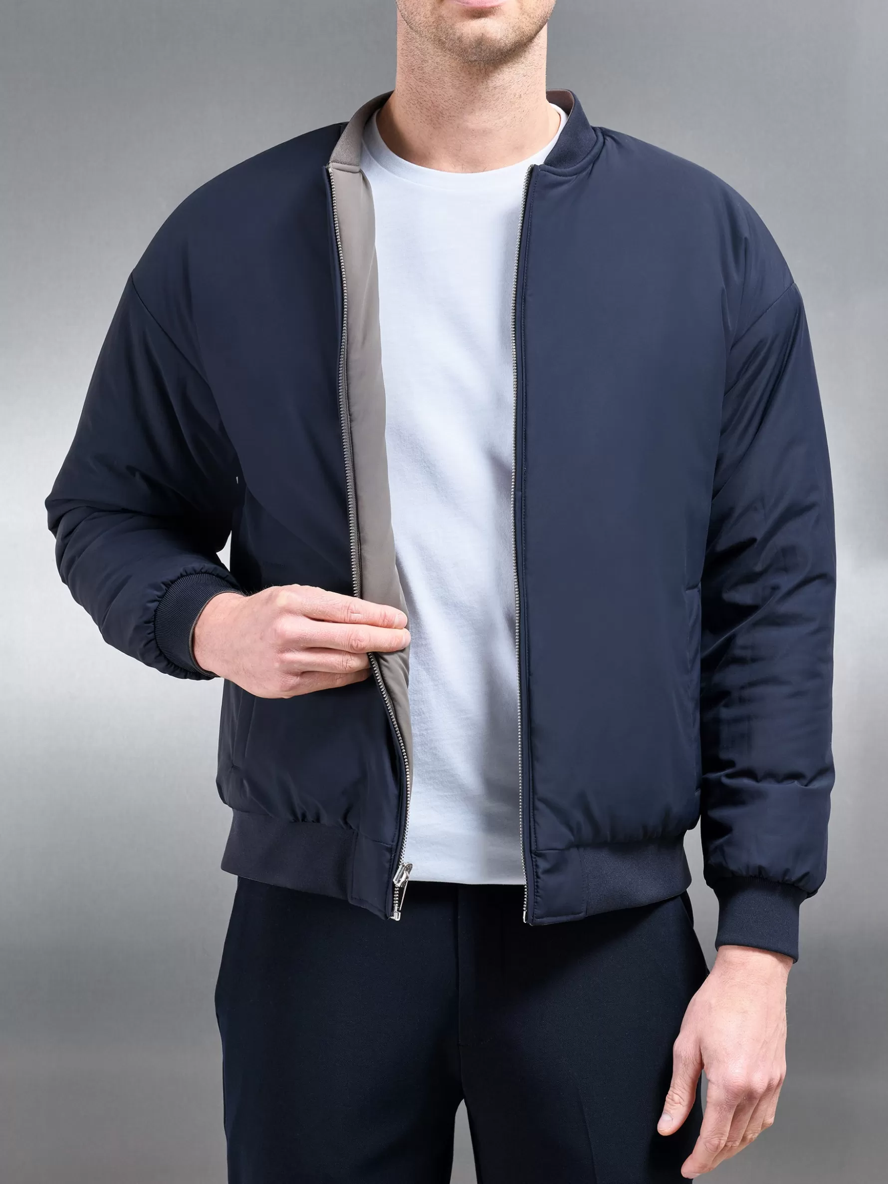 ARNE Relaxed Padded Reversible Bomber Jacket - Olive Navy