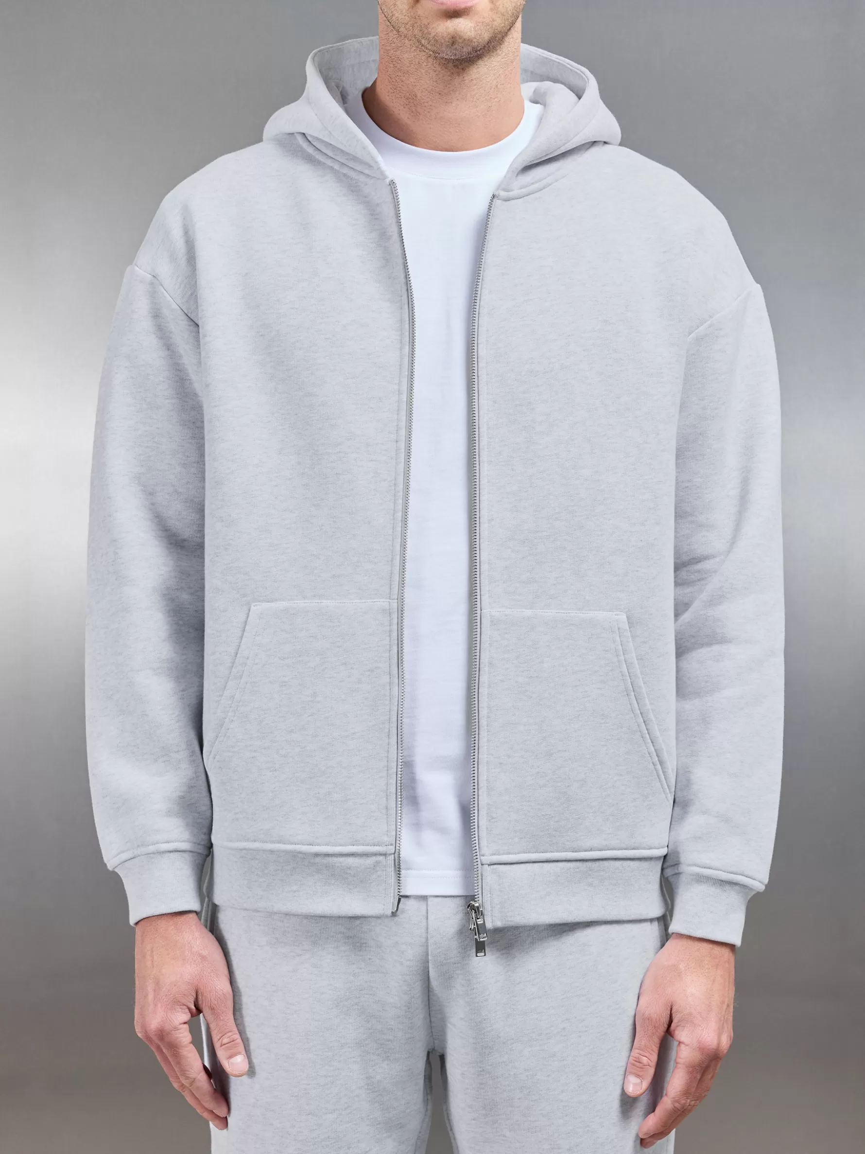 ARNE Relaxed Zip Through Hoodie - Marl Grey