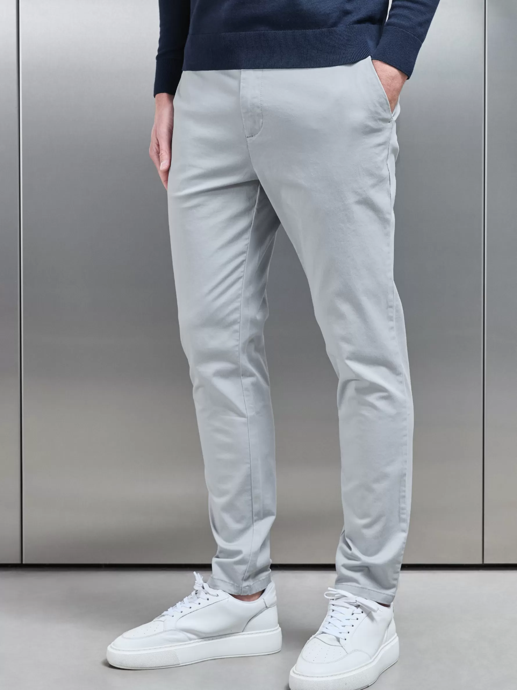 ARNE Slim Fit Chino Trouser - Mid Grey