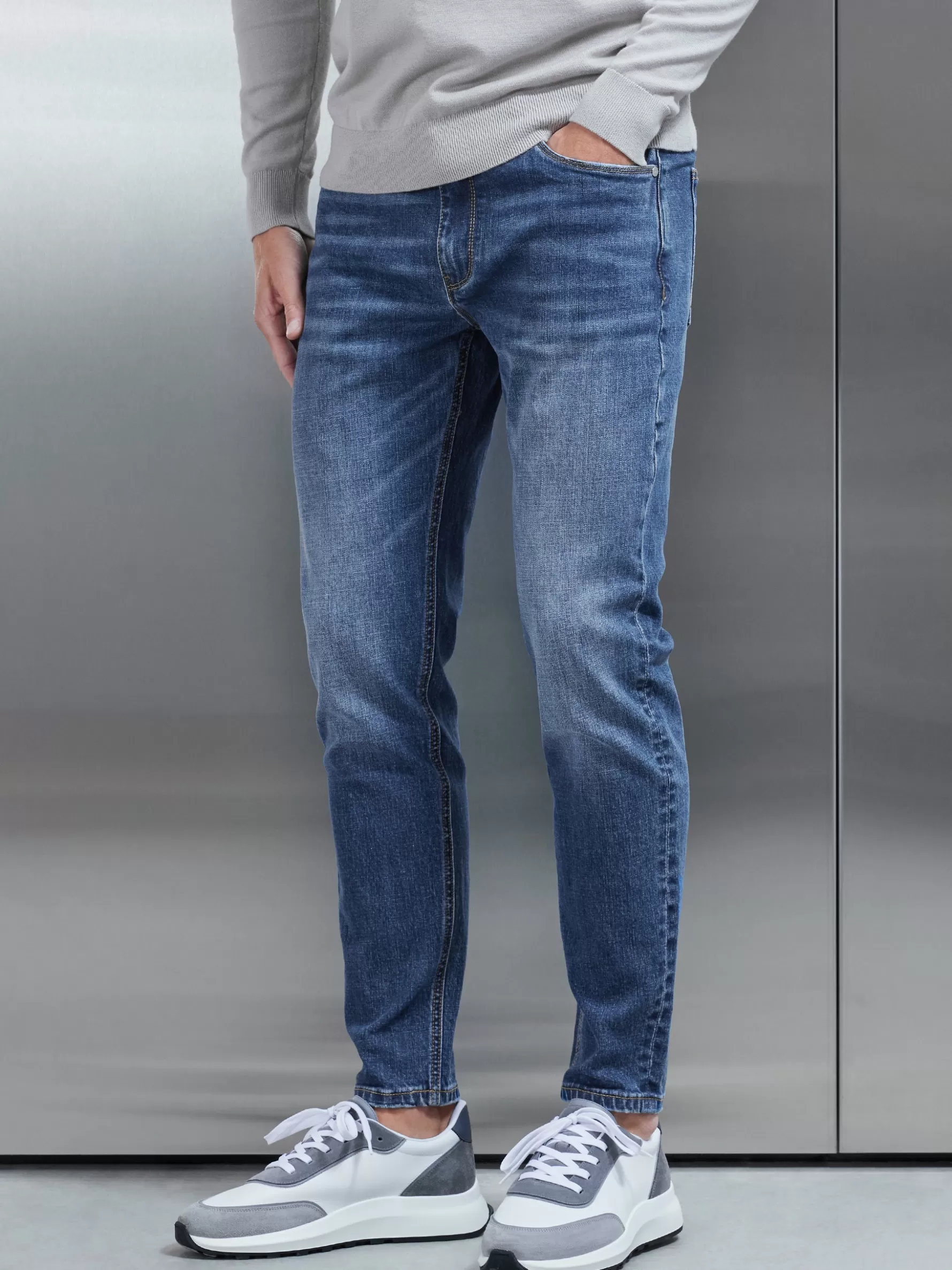 ARNE Slim Fit Denim Jeans - Mid Blue