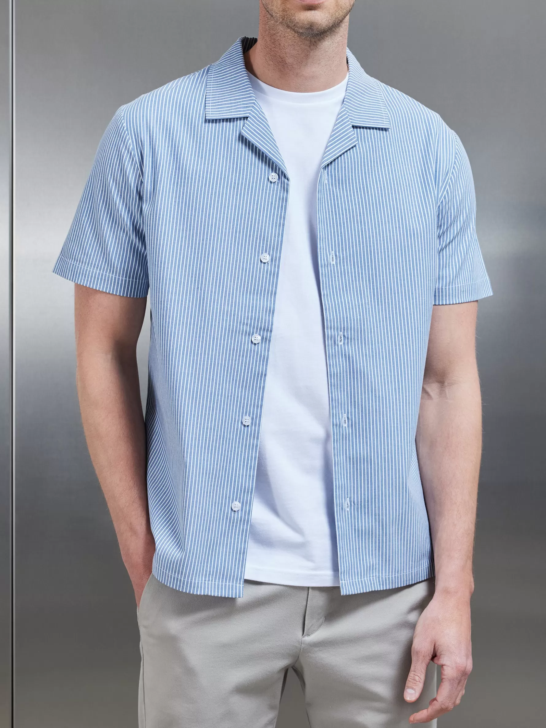 ARNE Stripe Short Sleeve Revere Collar Shirt -