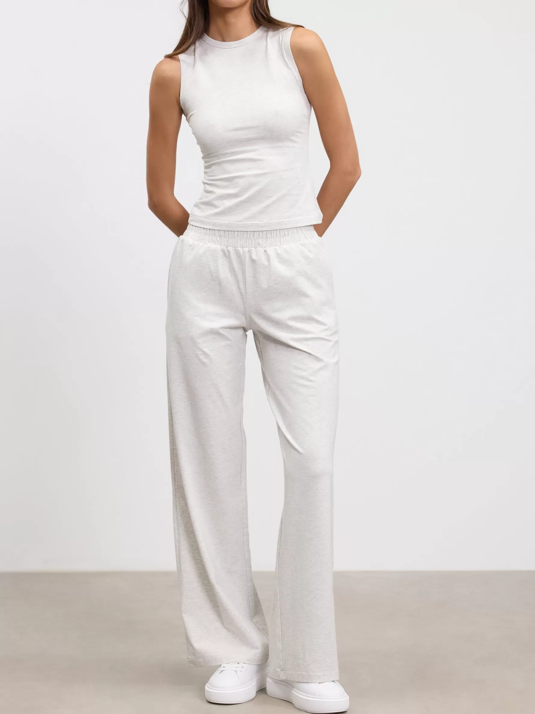 Women ARNE Womens Cotton Modal Wide Leg Pull On Trouser - Marl Grey